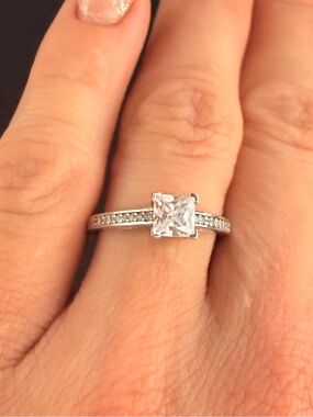 Sterling Silver Princess-Cut  Engagement Ring sz7
